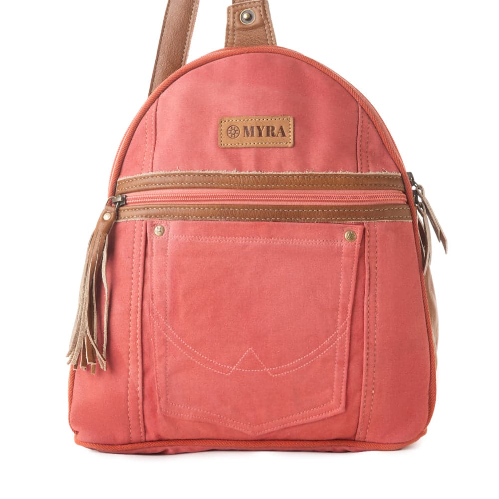Myra Bandit Denim Fanny Pack Bag for Women in rust with canvas and Front Pocket - Rust