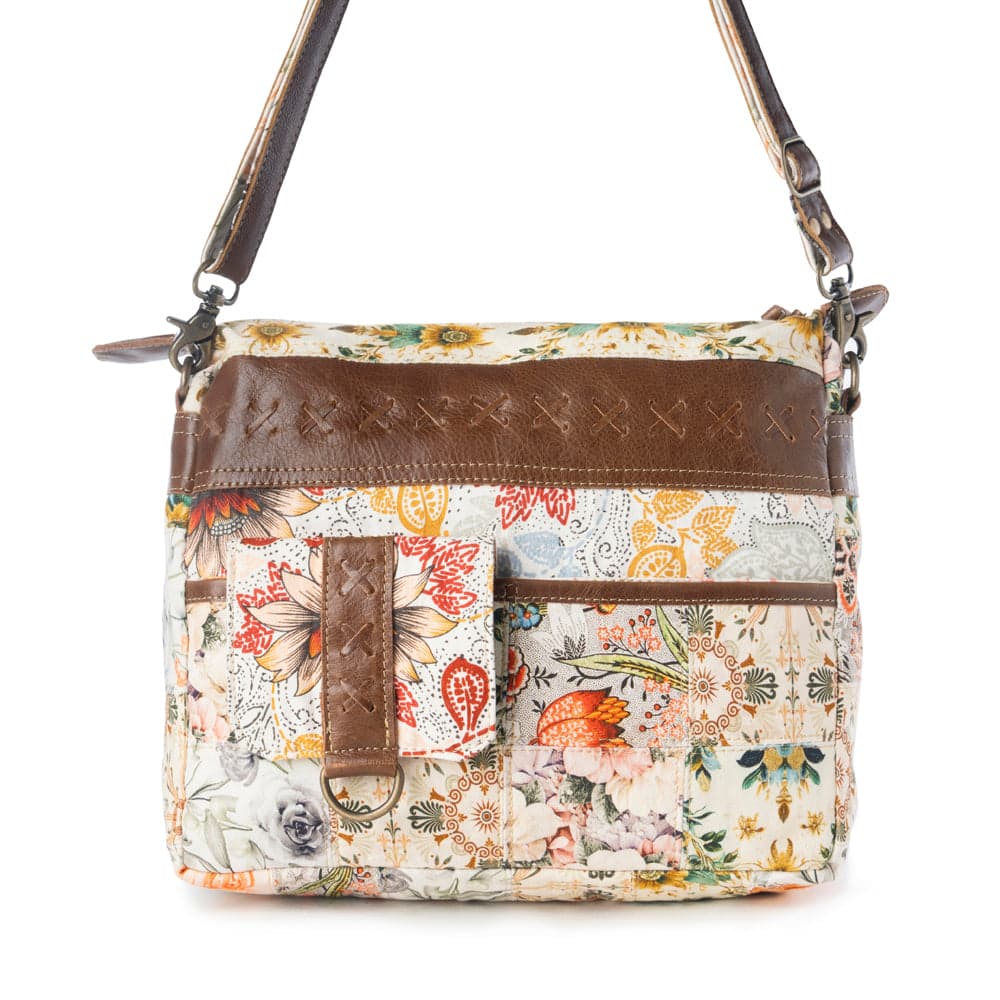 Myra Posy Mesa upcycled canvas Bag for Women in beige with floral detail - Beige Floral