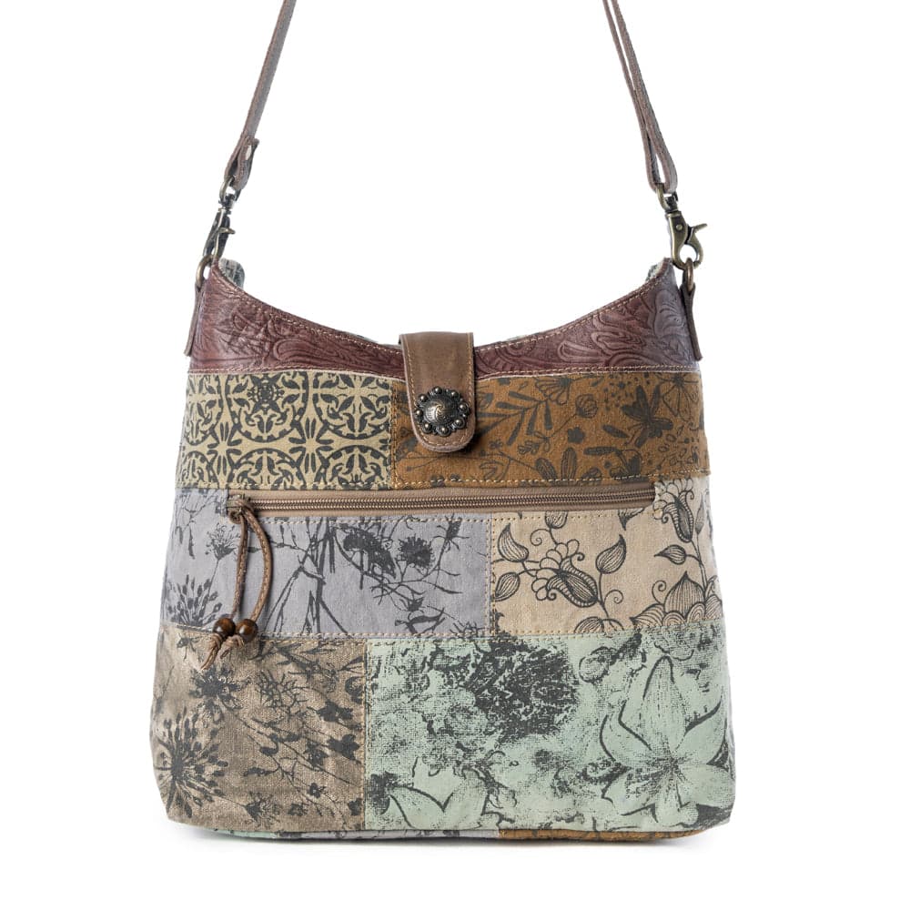 Myra Sageweave Vintage Shoulder Bag for Women in sage with patch detail - Sage