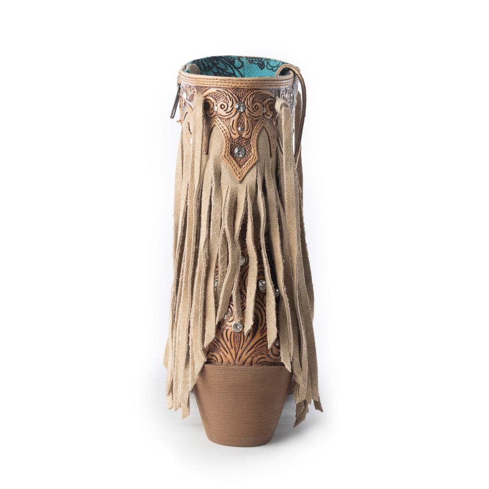 Myra Nashville Nights Fringe Boots for Women in Ember, Handtooled Genuine Leather with Swarovski Stones - Ember / 7 - Thumbnail 5