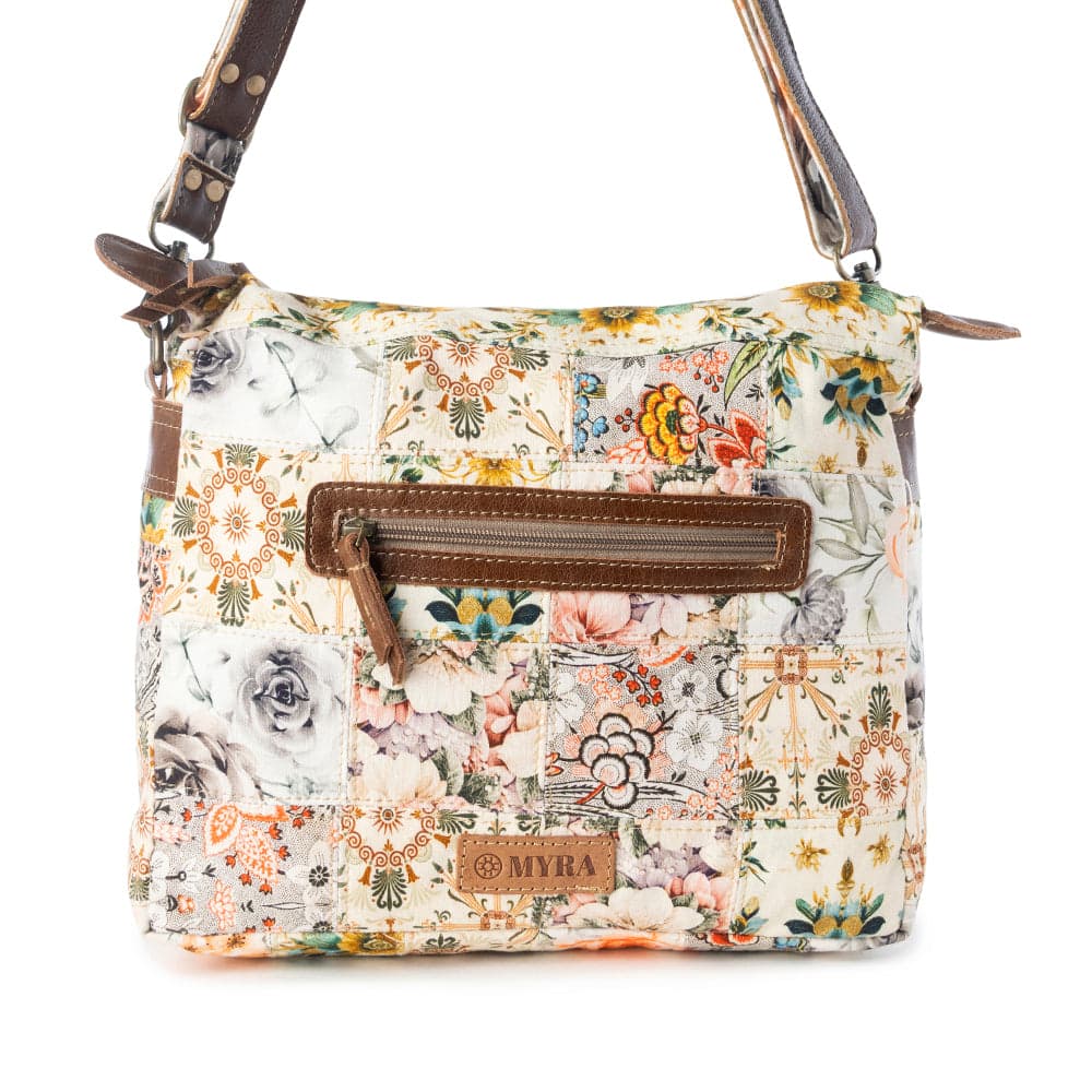 Myra Posy Mesa upcycled canvas Bag for Women in beige with floral detail - Beige Floral - Thumbnail 3