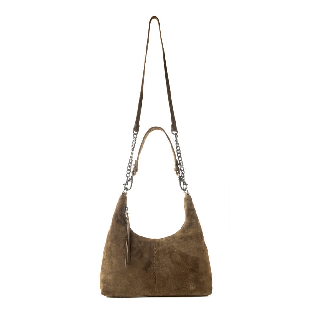 Myra Juniper Trail Genuine Suede Bag for Women in olive with soft finish with extra strap - Olive - Thumbnail 4