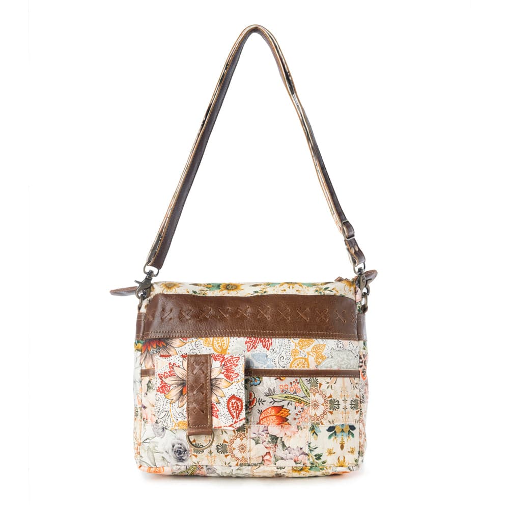 Myra Posy Mesa upcycled canvas Bag for Women in beige with floral detail - Beige Floral - Thumbnail 4