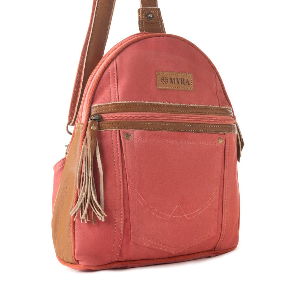 Myra Bandit Denim Fanny Pack Bag for Women in rust with canvas and Front Pocket - Rust - Thumbnail 2