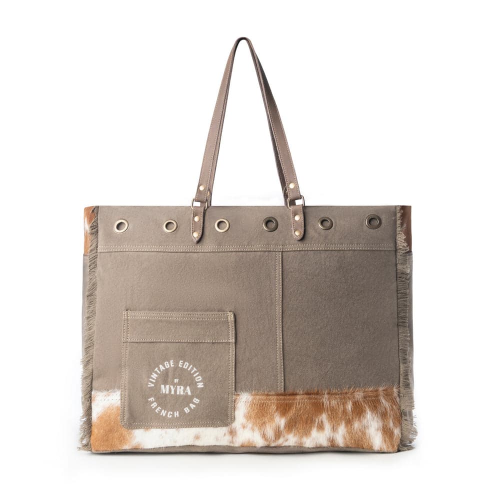Myra Ranger Hide Western Weekender Bag for Women in olive with hairon detail - Olive