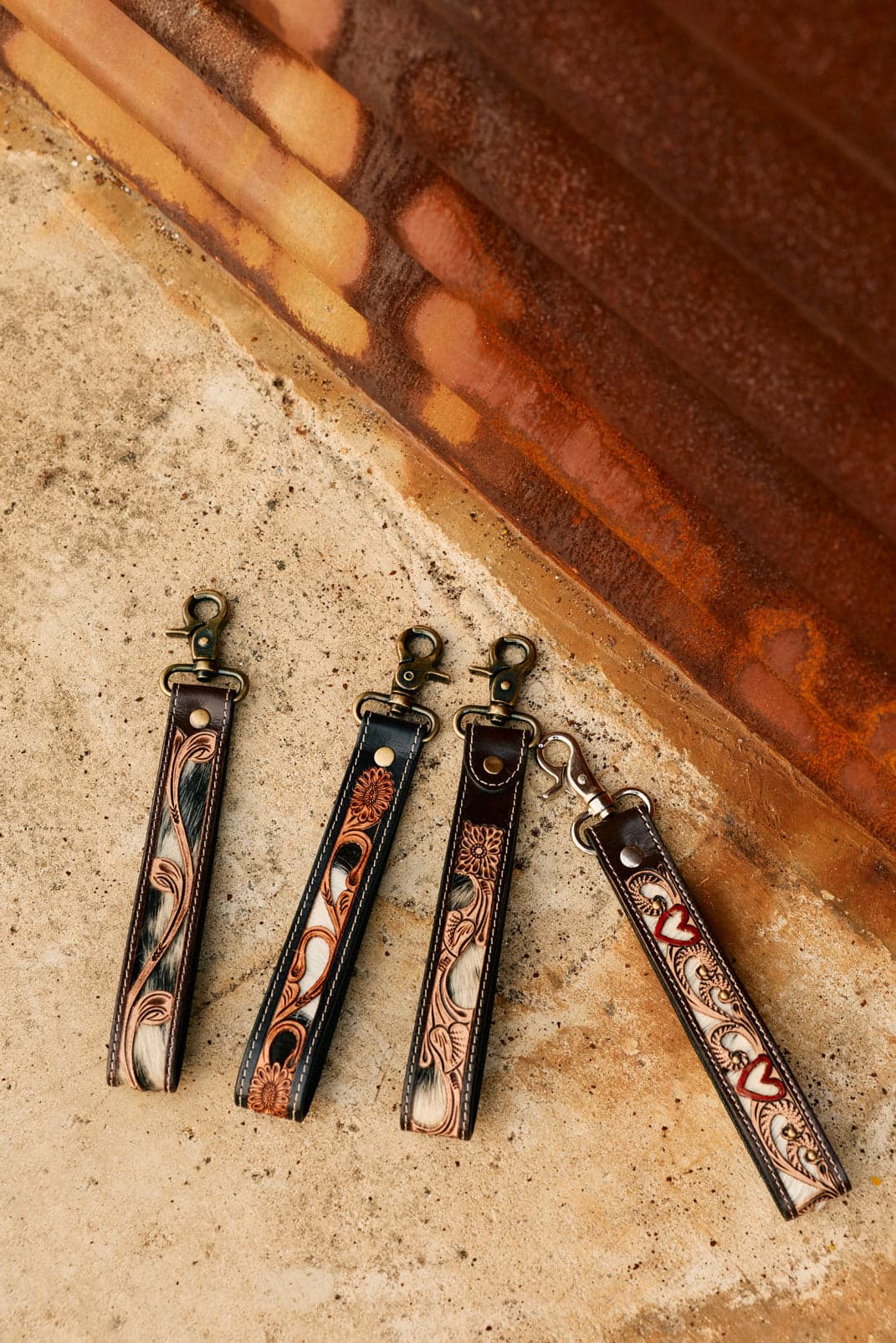 Myra Wildvine Pony Western Handtooled Key Fob in brown with hairon detail - Brown - Thumbnail 3
