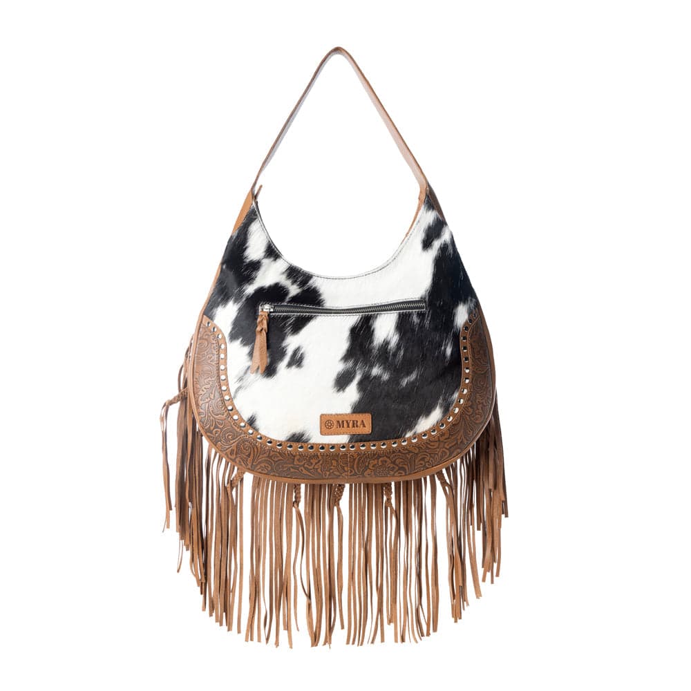 Myra Lasso Lane Hairon Leather Bag for Women in brown with fringe and embossed detail - Brown - Thumbnail 3