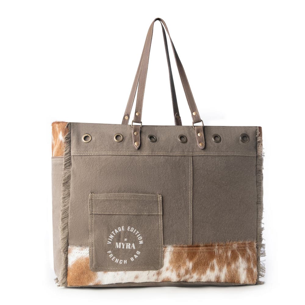 Myra Ranger Hide Western Weekender Bag for Women in olive with hairon detail - Olive - Thumbnail 2