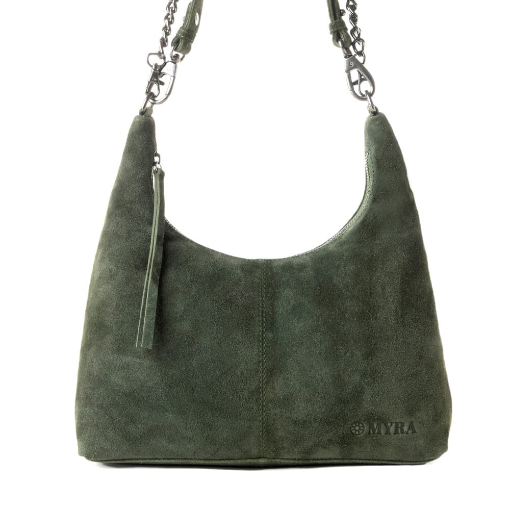Myra Juniper Trail Genuine Suede Bag for Women in forest green with extra strap - Forest Green