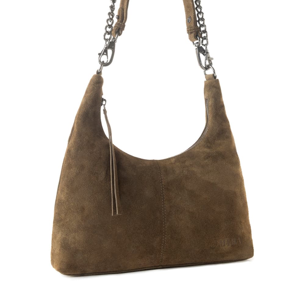 Myra Juniper Trail Genuine Suede Bag for Women in olive with soft finish with extra strap - Olive - Thumbnail 2