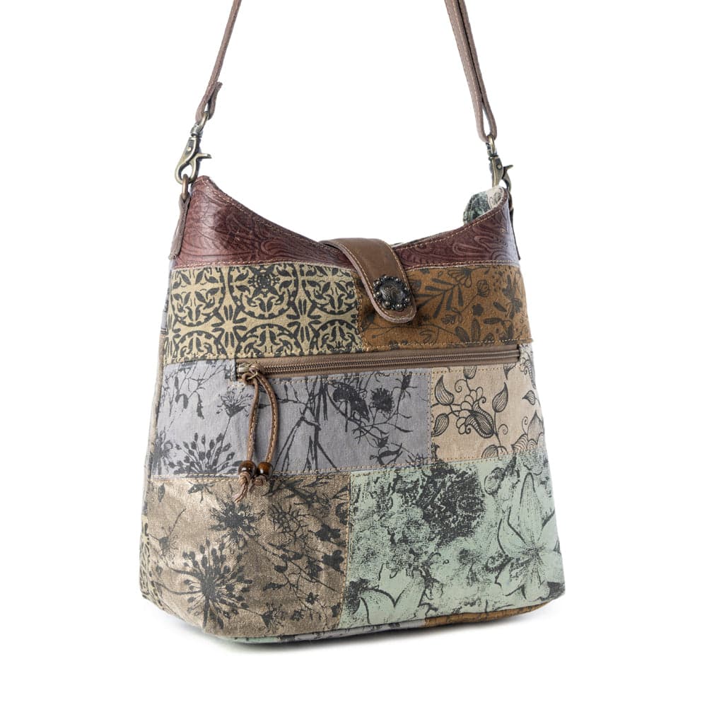 Myra Sageweave Vintage Shoulder Bag for Women in sage with patch detail - Sage - Thumbnail 2