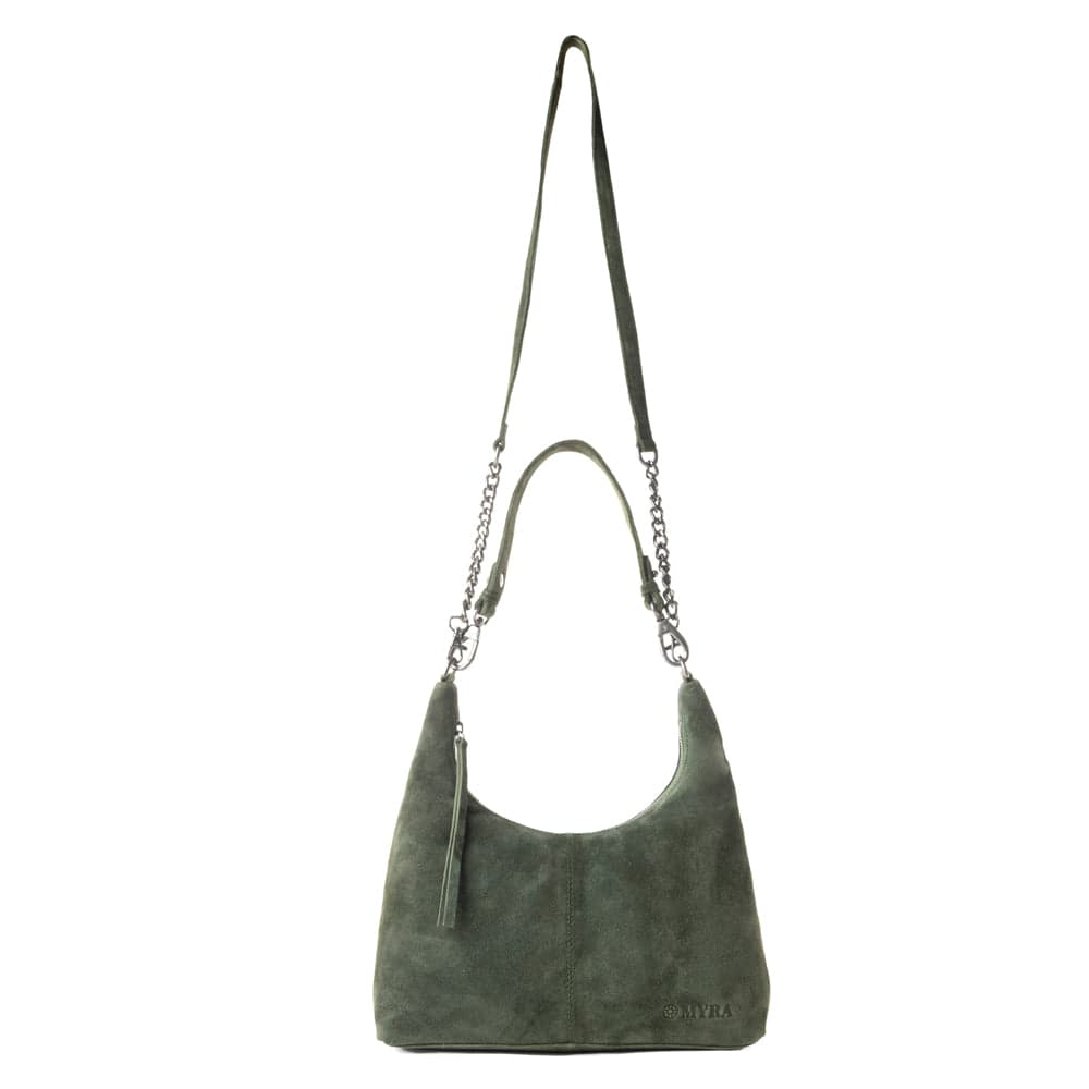 Myra Juniper Trail Genuine Suede Bag for Women in forest green with extra strap - Forest Green - Thumbnail 4