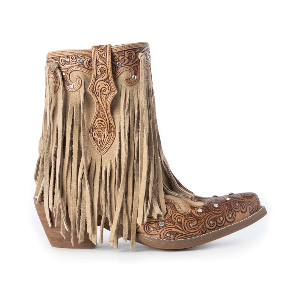 Myra Nashville Nights Fringe Boots for Women in Ember, Handtooled Genuine Leather with Swarovski Stones - Ember / 6