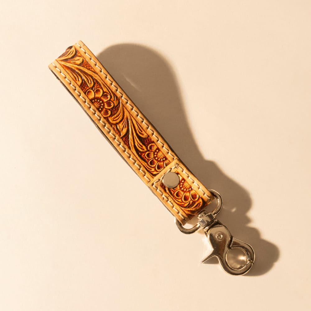 Myra Hide Inlay Western Key Fob in creme with floral detail - Crème - Thumbnail 2
