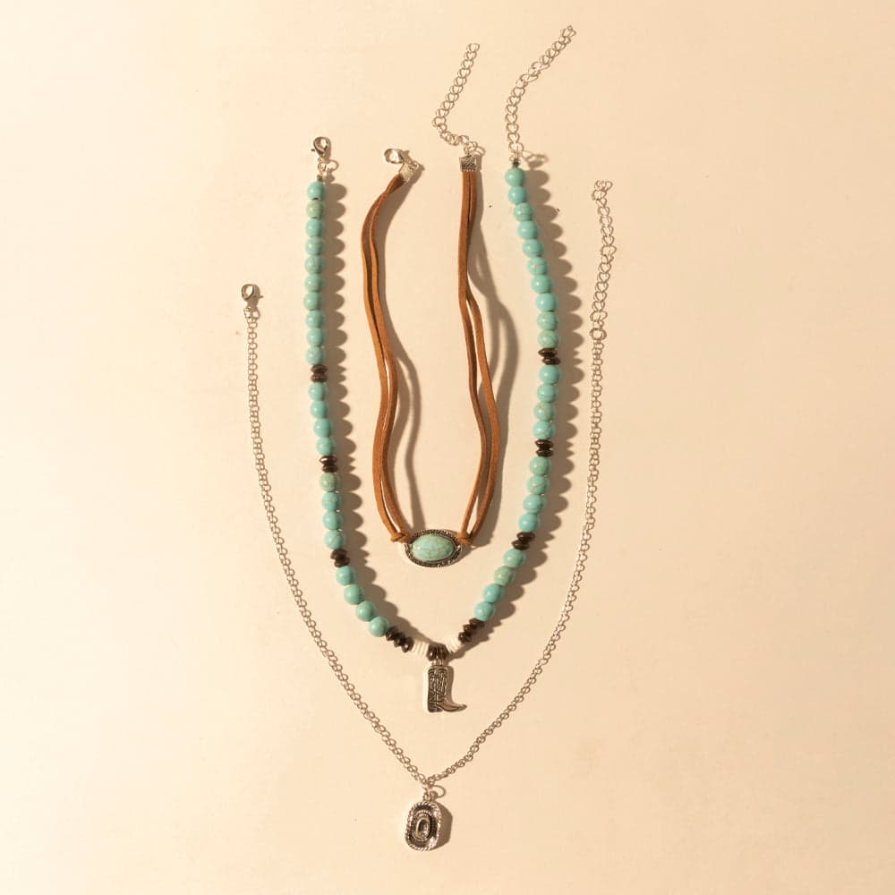 Myra Cody Charm Layered Necklace for Women with turquoise beads and horseshoe detail for western wear - Turquoise