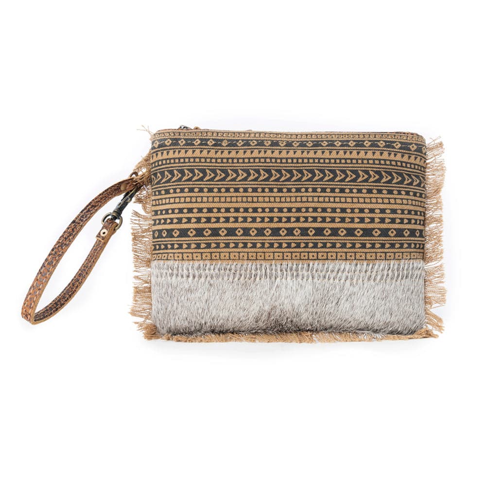 Myra Trailmark Western Wristlet for Women in olive with hairon detail - Olive