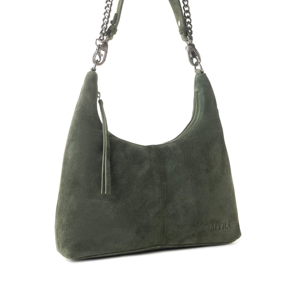 Myra Juniper Trail Genuine Suede Bag for Women in forest green with extra strap - Forest Green - Thumbnail 2