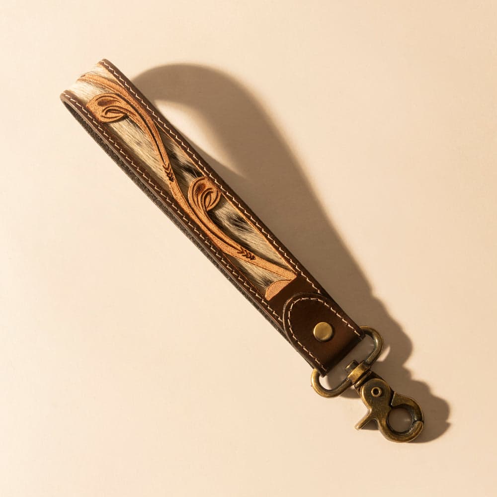 Myra Wildvine Pony Western Handtooled Key Fob in brown with hairon detail - Brown - Thumbnail 2