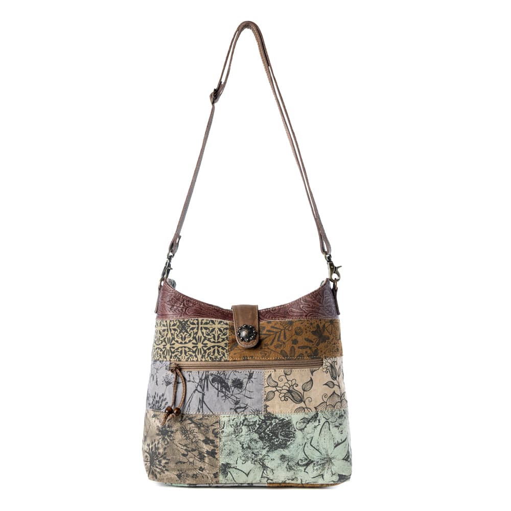 Myra Sageweave Vintage Shoulder Bag for Women in sage with patch detail - Sage - Thumbnail 4