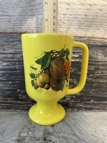 Set of 4~Vintage USA Yellow Cup Hyalyn Mixed Fruit Design Decal 923 - Thumbnail 2