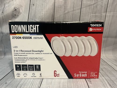 UTILITECH White 4in 600LumeSwitchable Round LED Wet rated RecessedDownlight6-pk