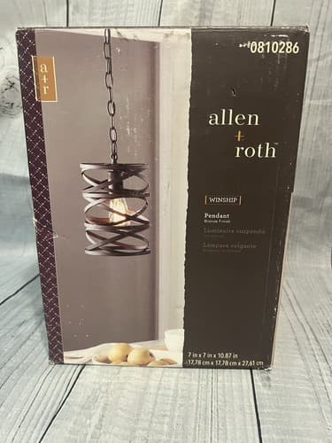 allen+roth Winship 1-Light Bronze Metal Cylinder Small Hanging Pendant Light NEW