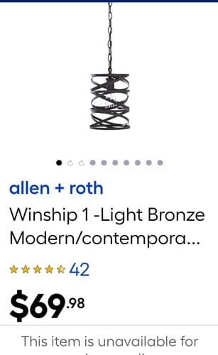 allen+roth Winship 1-Light Bronze Metal Cylinder Small Hanging Pendant Light NEW - Thumbnail 5