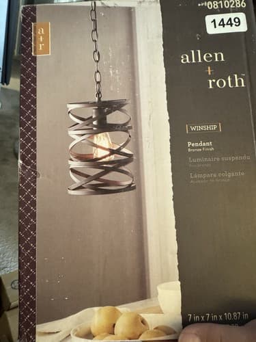 allen+roth Winship 1-Light Bronze Metal Cylinder Small Hanging Pendant Light NEW - Thumbnail 3