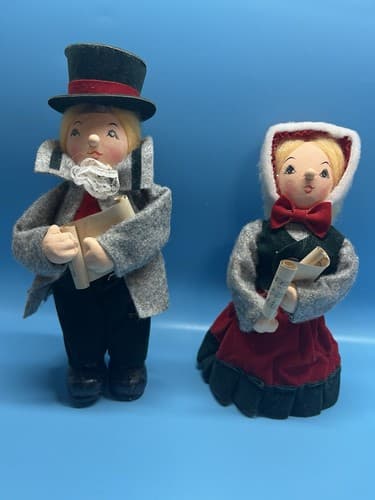 Christmas Caroling Dolls 13" Vintage Victorian Singing Couple Foam Figures