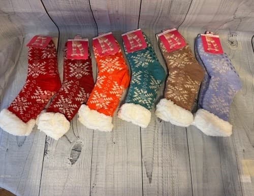 Winter Women Socks Thick Cozy Fuzzy Sherpa Fleece-lined Thermal Non-Skid Slipper
