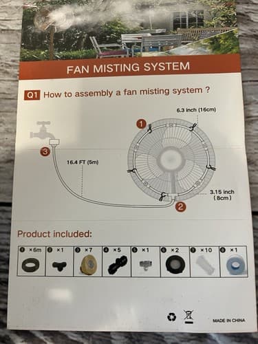 Outdoor Misting Fan Kit for a Cool Patio Breeze Water Mister Spray NA&UM Brand - Thumbnail 3