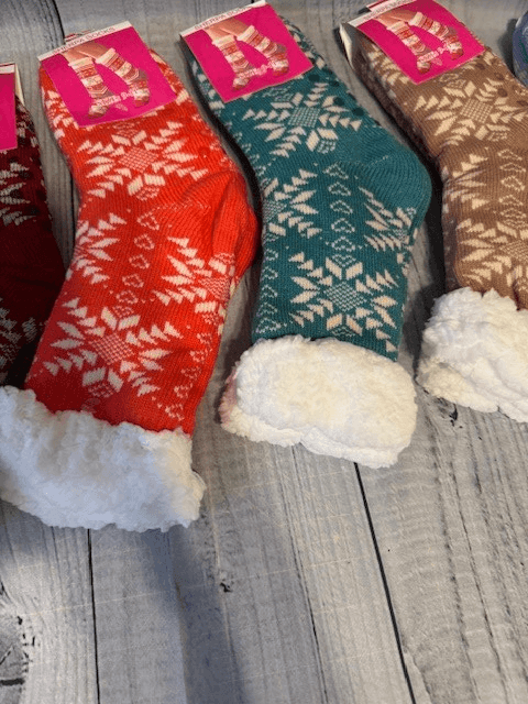 Winter Women Socks Thick Cozy Fuzzy Sherpa Fleece-lined Thermal Non-Skid Slipper - Thumbnail 5