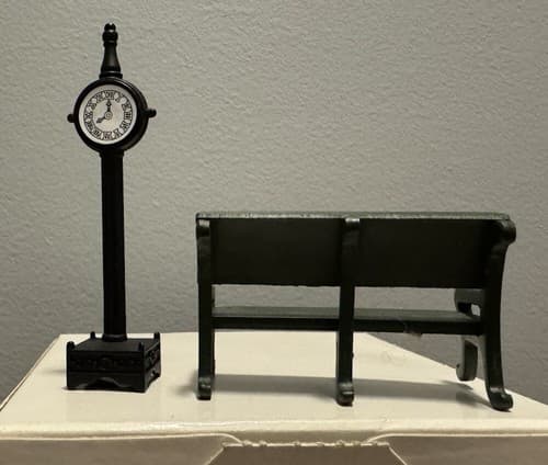 Dept 56 Heritage Village Set of 2 "Park Benches" #51098 & " Town Clock" #51101 - Thumbnail 2