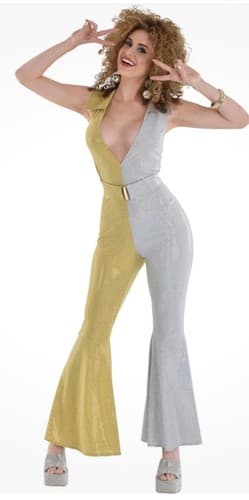70's Disco Jumpsuit Retro Suit Fancy Dress Up Halloween Adult Costume