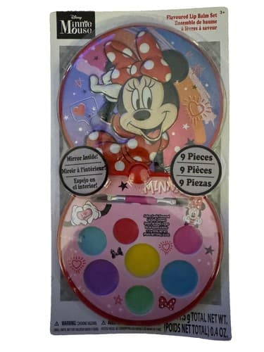 Disney Minnie Mouse Flavored Lip Balm Set 9 PC Set Compact W/Mirror New