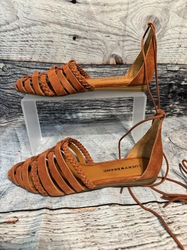 NEW~Lucky Brand Brocki Sumac Flat Sandals flats size 8M Burnt Orange Rust Color