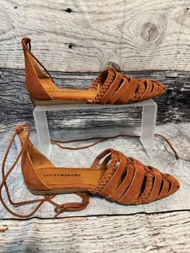 NEW~Lucky Brand Brocki Sumac Flat Sandals flats size 8M Burnt Orange Rust Color - Thumbnail 2