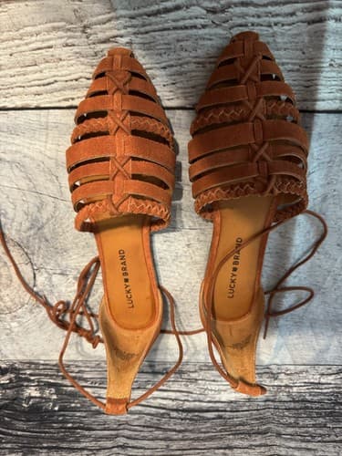 NEW~Lucky Brand Brocki Sumac Flat Sandals flats size 8M Burnt Orange Rust Color - Thumbnail 3