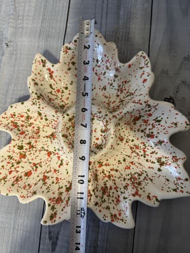VTG Ceramic Poinsettia Paint Splatter Green Red White Chip and Dip Tray - Thumbnail 4
