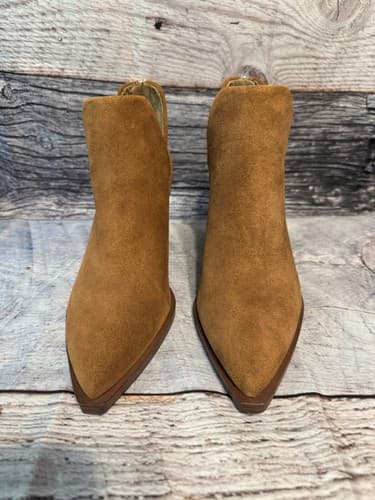 Vince Camuto Womens Bibestie Ankle Boots Block Heel Pointed Toe Camel Suede 8.5M - Thumbnail 3