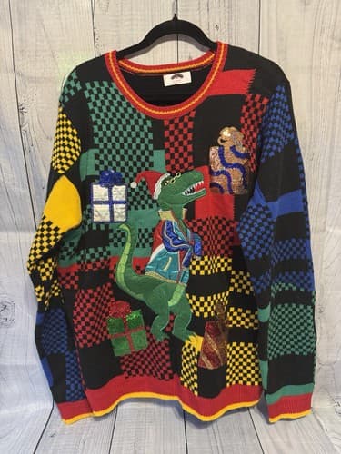 Holiday Time Unisex Adult Dinosaur Ugly Christmas Pullover Sweater Sz XL