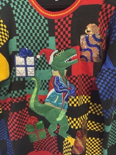 Holiday Time Unisex Adult Dinosaur Ugly Christmas Pullover Sweater Sz XL - Thumbnail 2