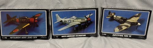 Starfix Model Kit Lot (3)~Spitfire MK IX, N.AmericanP51D Mustang, Mitsu A6M5 Zer