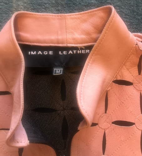 women’s image leather brand laser cut full zip jacket geometric Pink Size Medium - Thumbnail 2