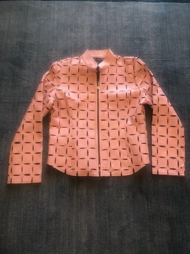 women’s image leather brand laser cut full zip jacket geometric Pink Size Medium