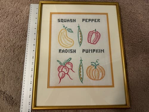 Pair of Vintage Embroidered Kitchen Wall Art Crosstich 1980s 14”x18” - Thumbnail 6