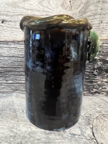 Vtg 7"T Ming Jia Majolica Glazed Pottery Vase Morning Glory Flowers, Braided Rim - Thumbnail 3