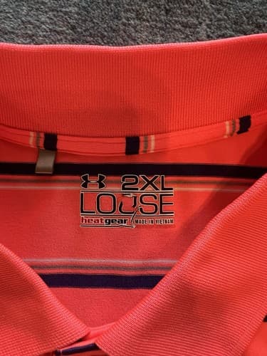 Under Armour HeatGear Men's Large Loose Orange Stripe Short Sleeve Polo 2XL - Thumbnail 2