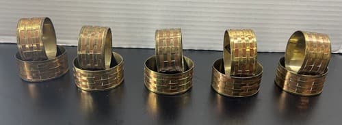 Vintage Set of 10 Napkin Holder Rings Brass and Copper Woven Made in India 1.5"