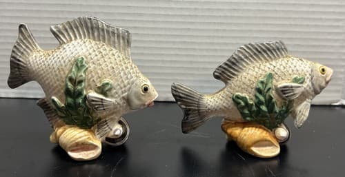 Retired Fitz & Floyd FISH MARKET Salt & Pepper Shakers 1992 Bass - Thumbnail 2